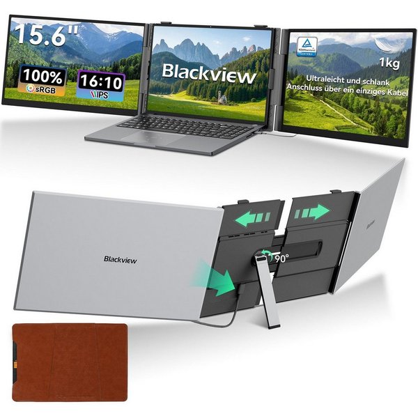 blackview 14"/15,6" FHD Gaming Monitor D6/D8, Dual-Screen IPS, Tragbarer Monitor Portabler Monitor (35 cm/15.6 ", 1920x1080 px, Full HD, 60 Hz, IPS, 180° Gaming