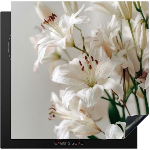 MuchoWow Herd-Abdeckplatte Lilien - Boekte - Weiß - Staubgefäße, Vinyl, (1 tlg), Cerankochfeld Abdeckung, Herd Abdeckplatten Vinyl, 58x59 cm