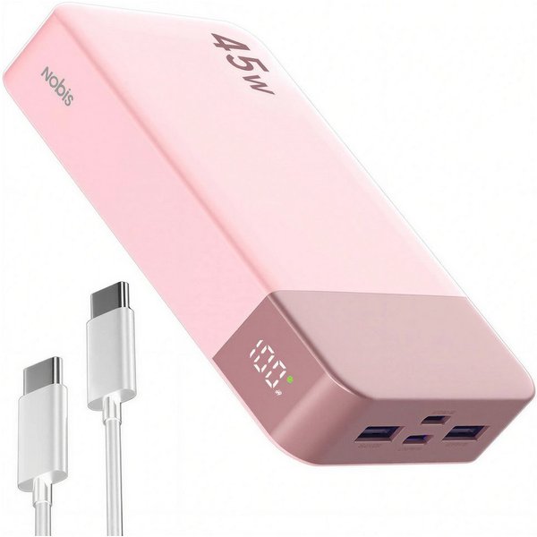 NOBIS Powerbank 20000mAh 45W Schnellladegerät Externer mit C zu C Kabel Powerbank 20000 mAh, power bank mit Digitalanzeige für Smartphone Laptop Tablet für Reis