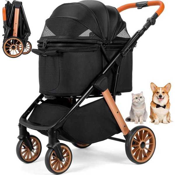 TLGREEN Hundebuggy One-Touch Faltbarer bis 25 kg, (Leichter Katzenwagen mit 360° Rädern & Belüftung, Großer Stauraum), Ideal für Kleine Hunde, Ältere Tiere, Rei