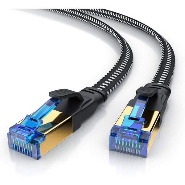Primewire Patchkabel flach CAT 8, Baumwollmantel, Flachband Netzwerkkabel - 10m LAN-Kabel, CAT.8, RJ-45 (Ethernet) (1000 cm), für Router, Modem, Switch, PC, ide