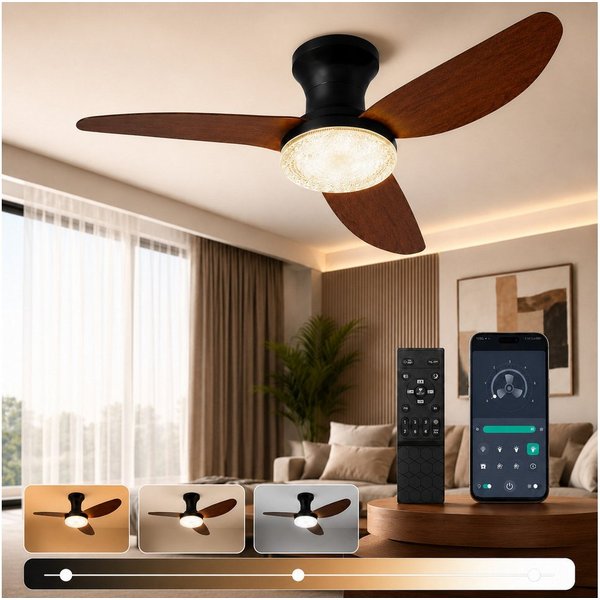 Lapalife Deckenventilator mit Beleuchtung, Leise Ventilator, Dimmbar, Kristall-Lampenschirm, 6 Geschwindigkeiten, mit Fernbedienung&APP, Timer, 100CM