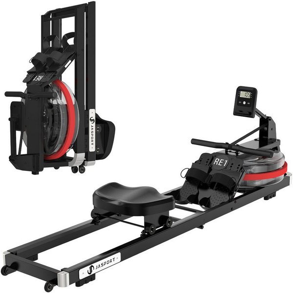 JASPORT Rudergerät RE1 mit Wasserwiderstand klappbar für Zuhause (Klappbar, LCD mit Trainingsdaten, Tablet-Halterung, Transportrollen), 14-L-Wassertank, Kinomap