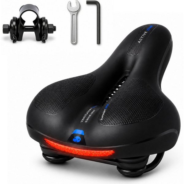 Luckice Fahrradsattel Ergonomischer Fahrradsattel mit Doppelstoßdämpfung, (Belüftung, breiter Polsterung), wasserabweisender Oberfläche & Reflektor