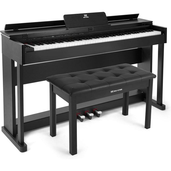MUSTAR Digitalpiano Professionelles Digitalpiano 88 Tasten mit Hammermechanik, Klavierhocker, 3 Pedalen, USB/MIDI & Dualkontrollsystem