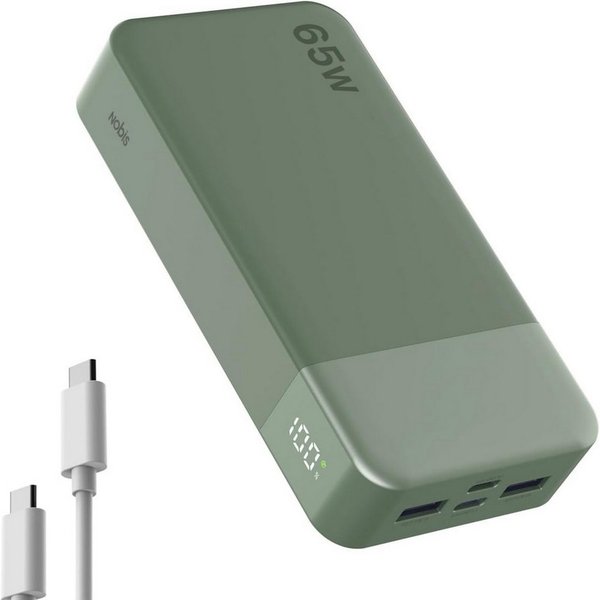 NOBIS Powerbank 20000mAh 65W Schnellladen USB-C/A PD Externer Akku Tragbare Powerbank (5 V), Schnelllade Powerbank, LED Anzeig, für Laptop Smartphone Tablet Rei