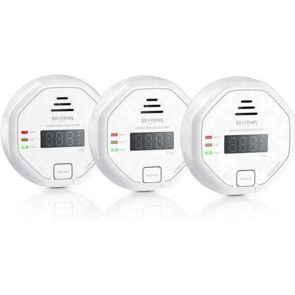 Brandson 3x Kohlenmonoxid Melder mit LCD, CO Alarm, 7-10 Jahre Batterie CO-Melder (Warnmelder, Lauter Alarm 85 dB, Testschalter. DIN EN50291 Zertifiziert)
