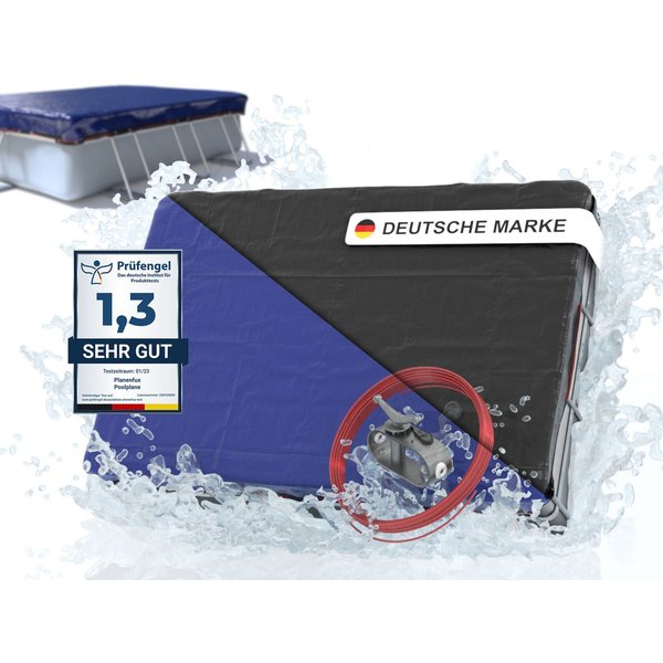 Planenfux® Pool-Abdeckplane Winterabdeckung rechteckig UV-beständig PE (Poolplane mit Stahlseil, inkl. Seilspanner), 200 g/m² wetterfest