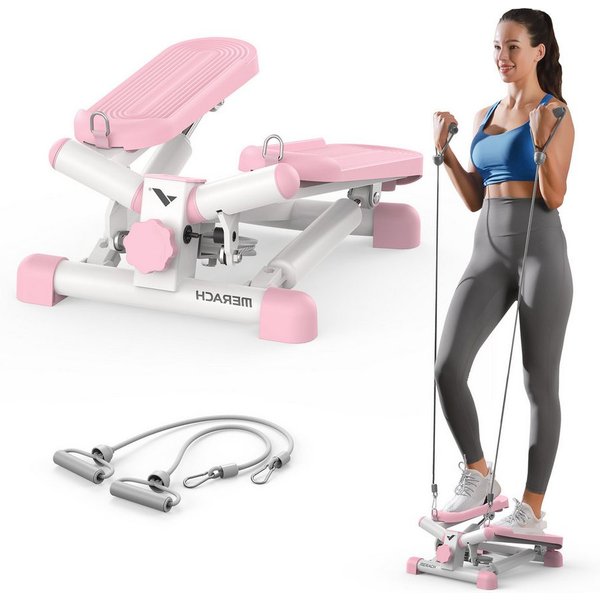 MERACH Mini-Stepper 2-in-1 Mini Stepper für Zuhause, Drehstepper und Sidestepper (mit LCD-Monitor, Power Ropes, Belastbarkeit bis 150 kg, für Bein/Arm/Butt Trai