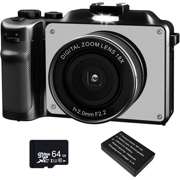 Fine Life Pro Digitalkamera, 4K HD 1080P Fotokamera Kompaktkamera (48 MP, 18X Digitalzoom,48MP Kompaktkamera mit 64 GB TF-Karte)