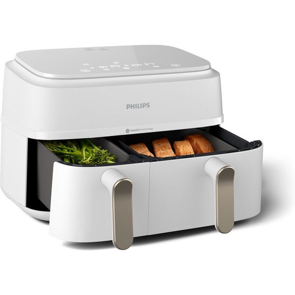 Philips Heißluftfritteuse 3000 Series NA353/10, Dual Basket Airfryer mit 9L Kapazität (3L+6L), 2750 W, RapidAir Technologie und 12 Kochfunktionen, Schwarz