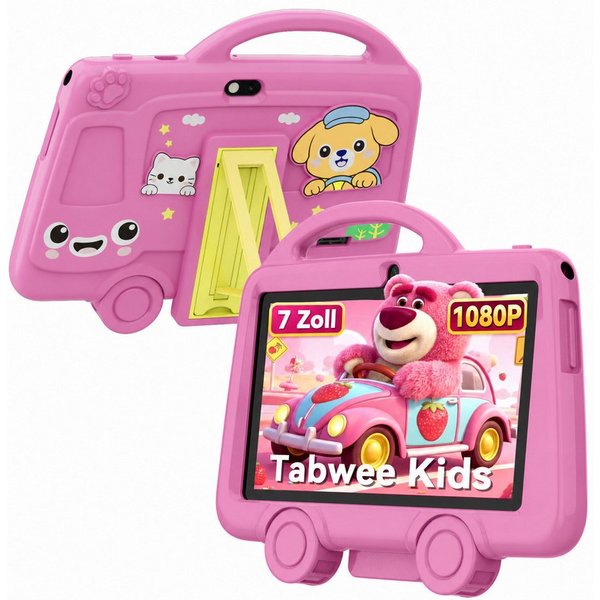 TABWEE 7 Zoll Kinder Tablet IPS HD Display mit Kinderuhr WiFi Tablet (7", 32 GB, laute Lautsprecher, 3000 mAh, ungiftige Hülle, für Kinder 3-8 Jahre)