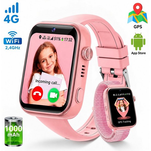 SWGOTA 4G Kinder Smartwatch mit Telefonfunktion und GPS, SOS,Zwei-Wege-Anrufe Smartwatch, Kindersmartwatch mit WLAN, Bildkompetenz für 4–12 Jungen und Mädchen