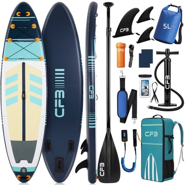 CFB SUP-Board Set 320/335 cm, extra breit, Komplettset, aufblasbares Stand Up Paddle Board, (mit Paddel, Pumpe, Rucksack, 5L Dry Bag und Schultergurt)