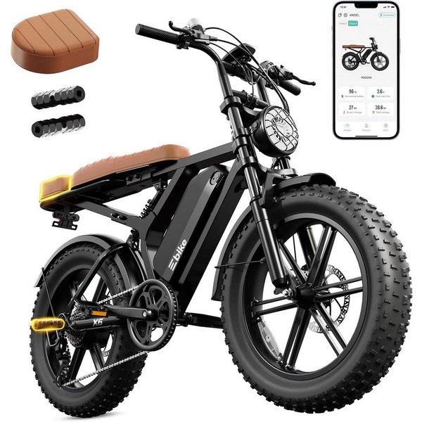 SISIGAD E-Bike Mountainbike 20'' fatbike-48V 15Ah Akku, 250W Motor, herausnehmbarem Akku, APP, Shimano, Heckmotor, 720 Wh, Fat Tire Elektrofahrrad – 7-Gang Scha