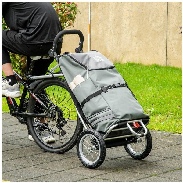 HOMCOM Fahrradlastenanhänger Lastenanhänger Fahrradanhänger 24,3 kg max 55 L Alu+Oxford, Grau+Silber 53 x 53 x 60 cm