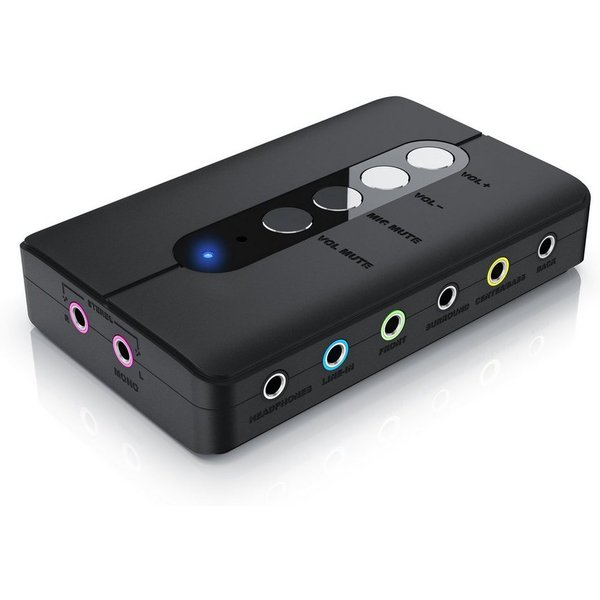 CSL extern, 7.1 Surround Sound, Stereo Audio Adapter, für PC - Win 10, 11 USB-Soundkarte, Lautstärkeregelung, Kopfhörer Anschluss, Mikrofon mit Stummschaltung