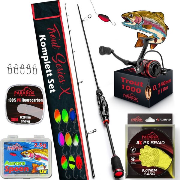 Paradox Fishing Spinnrute Trout Series X, (Rute + 1000 Rolle), UL-Rute, 1,85m 1,2-4g