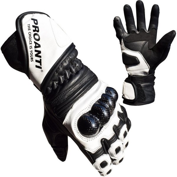 PROANTI Motorradhandschuhe PROANTI Motorradhandschuhe Race Leder Motorrad Herren Handschuhe weiß