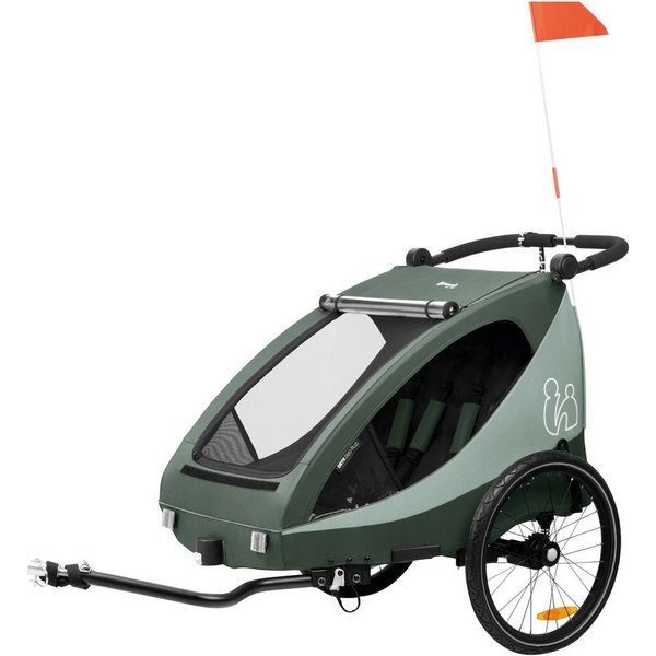 Hauck Fahrradkinderanhänger 2in1 Bike Trailer und Buggy Dryk Duo Plus, dark green, für 2 Kinder, inklusive Deichsel