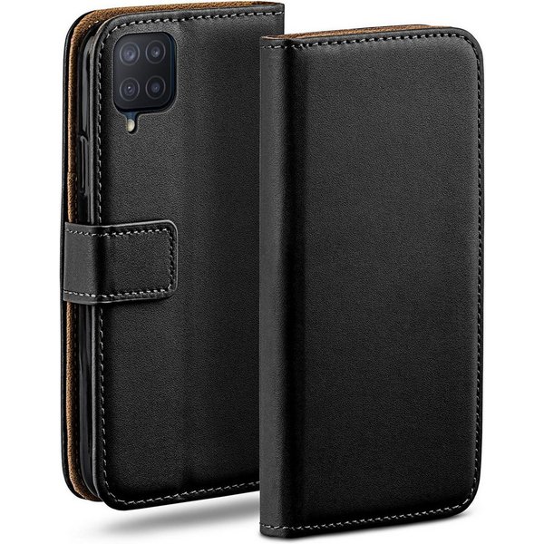 moex Handyhülle für Samsung Galaxy M12 Hülle Klappbar Book Case Schwarz 6,5 Zoll, Klapphülle Kartenfach Flip Cover Handytasche Leder Optik Schutzhülle