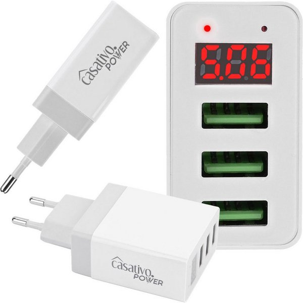 Casativo Multi-Port USB Ladegerät 3 USB-A Ports LED-Display 5V/2.4A je Port USB-Ladegerät (2-tlg., 2×USB 5V/2,4A, max. 3,1A/15,5W, LED-Display für Spannung & St