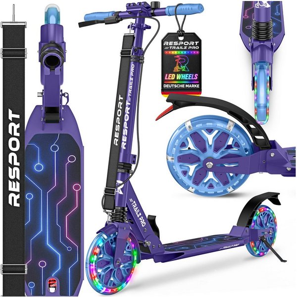 RE:SPORT Cityroller RE:SPORT® Trailz Pro Cityroller Scooter inkl. Tragegurt und Klingel, (Scooter höhenverstellbar & klappbar, Kickscooter Tretroller inkl. Hand