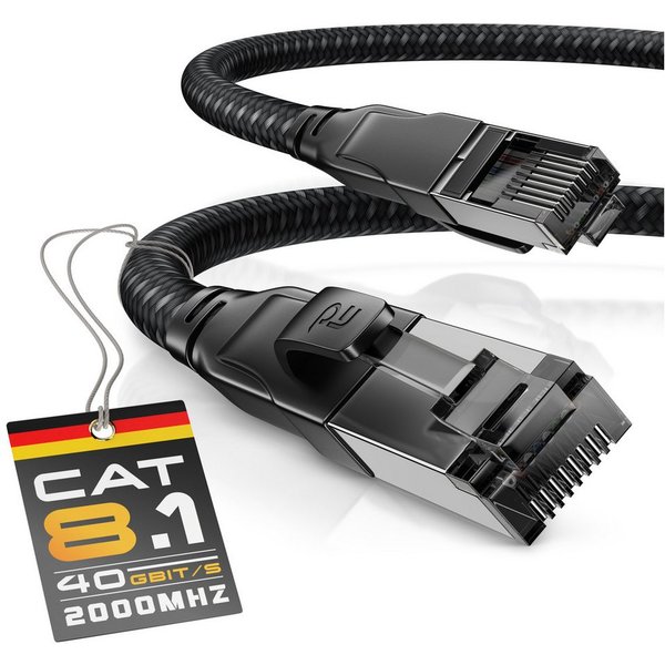 Primewire Patchkabel CAT 8, Netzwerkkabel Gigabit Ethernet 40 Gbit/s S/FTP, 1m LAN-Kabel, CAT.8, RJ-45 (Ethernet) (100 cm), für Router, Modem, Switch, PC, ideal