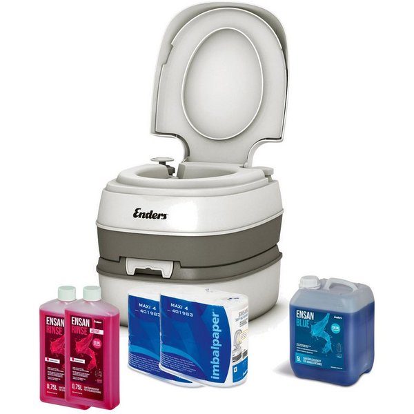 Enders® Campingtoilette Starter-Set Blue XL Comfort, (Spar-Set, inkl. 1.5L RINSE + 5L BLUE + 8 Rollen selbstaufl. Toilettenpapier), Kolbenpumpe, geringes Gewich