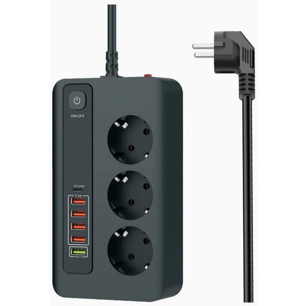 Bolwins D76C Ladegerät Steckdosenleiste Tischsteckdose Steckdose USB-A USB-C Universal-Netzteil (9-in-1 Steckdosenleiste mit 3 Schuko-Steckdosen)