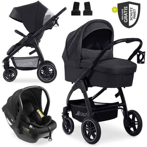 Hauck Kombi-Kinderwagen Saturn R Trio Set - Melange Black, 3in1 Kinderwagen Set mit Babywanne, Babyschale, Sportsitz, Regenschutz