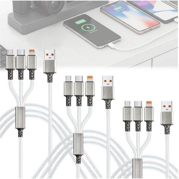 shop'n smile ideoon 3in1 Universal USB-Schnellladekabel, 25W Micro-USB, USB-C & Lightning USB-Ladegerät (3-tlg., 1er-Set & 2er-Set & 3er-Set, 3in1 Ladekabel 120