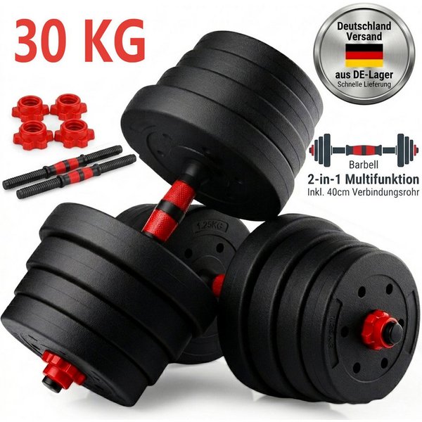 kehot Hantel-Set 30kg Hantelset aus PVC mit Zementfüllung - Kurz- & Langhantel, (2-in-1 Kurzhantel & Langhantel mit Verbindung für Langhantel, Ideal für Intensi