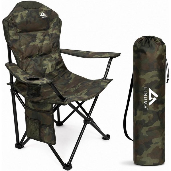 LINUMA Campingstuhl faltbar mit extra großem Getränkehalter, stabiler Klappstuhl schwarz (1 St), Faltbarer Campingstuhl mit XL-Getränkehalter für Festival & Out