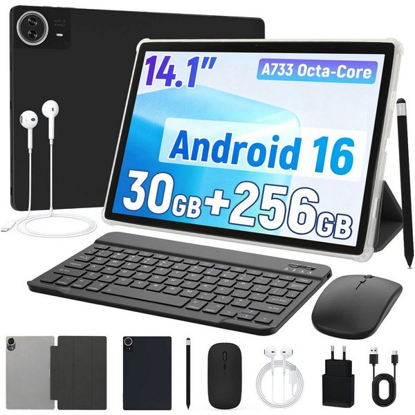 BUFO 10/14'' Android, 30(6+24)GB RAM, 128GB/256GB, mit Tastatur/Maus/Stift Tablet (14", 256 GB, Android 16, 256GB, 10000mAh, PC-Modus, 1920x1200 Full HD IPS)