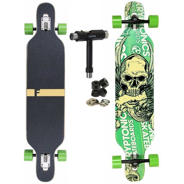 FunTomia Longboard Longboard in 3 Flex Stufen Camber Ahornholz + T-Tool mit LED Rollen, Camber Twin Tip