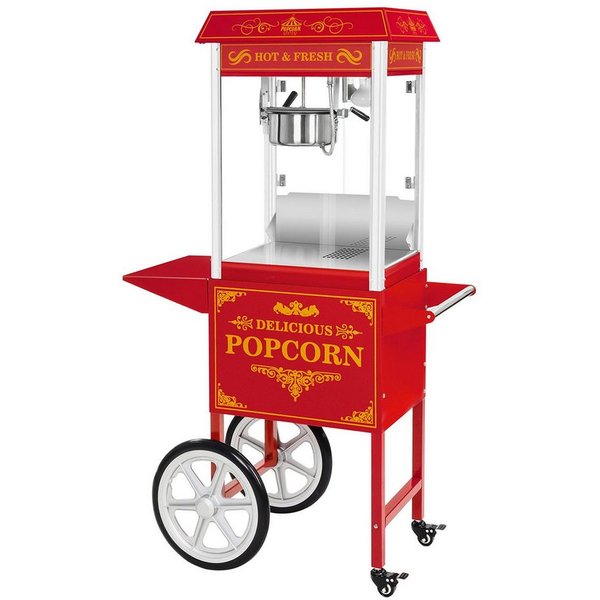 Royal Catering Popcornmaschine 5kg/h Popcornmaker mit Wagen Popcornautomat 1500 W Rot Retro Profi