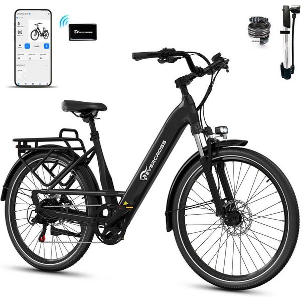 EVERCROSS TECH E-Bike EK25 für Erwachsene, Drehmomentsensor, 36V 468Wh,100km Reichweite, 7 Gang Shimano, Heckmotor, 468 Wh, 27,5 Zoll, 7-Gang Shimano, App Bluet