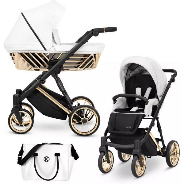 KUNERT Kombi-Kinderwagen Ivento Glam 3in1 Öko-Leder Kinderwagen mit goldenem Rahmen, 2in1-Set mit Babywanne und Sportsitz