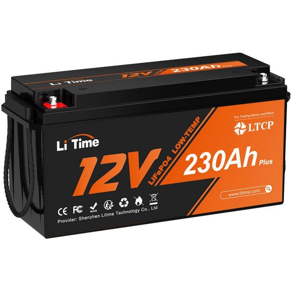 LiTime 12V 230Ah LiFePO4 Batterie Low-Temp-Schutz Wohnmobil Boot Versorgung Solarakkus (12 V), Zyklenfeste und erweiterbare Versorgungsbatterie für Camping, Sch