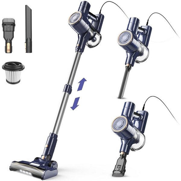 INSE Hand-und Stielstaubsauger I8 Kabelgebundener Staubsauger,LED-Licht,Haustierfamilie geeignet, 600 W, mit Beutel, 23KPA Starke Saugkraft, Elektrische Bodenbü