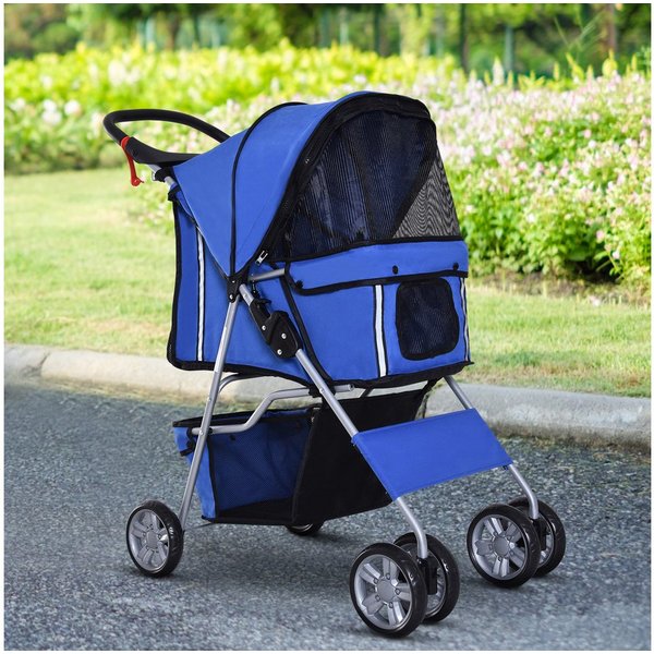PawHut Hundebuggy Faltbar Katzenwagen mit Reflektorstreifen, waschbar Kissen, (Hundebuggy, 1-tlg), für kleine Hunde und Katzen bis 10kg, Oxford, Blau