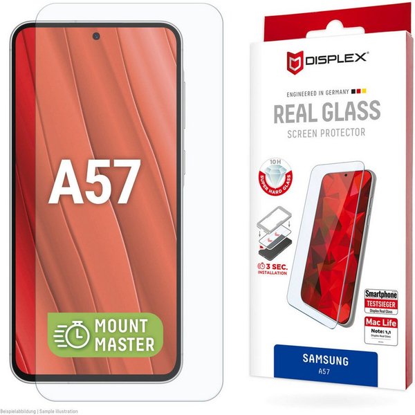 Displex Displayschutzglas Real Glass Screen Protector mit EASY-ON MountMaster für Samsung Galaxy A57, Displayschutzfolie, Schutzfolie, Bildschirmschutz, kratz- 