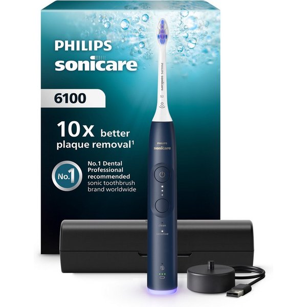Philips Sonicare Elektrische Zahnbürste Series 6100, Aufsteckbürsten: 1 St., mit Andruckkontrolle, 2 Putzeinstellungen und 3 Intensitätsstufen