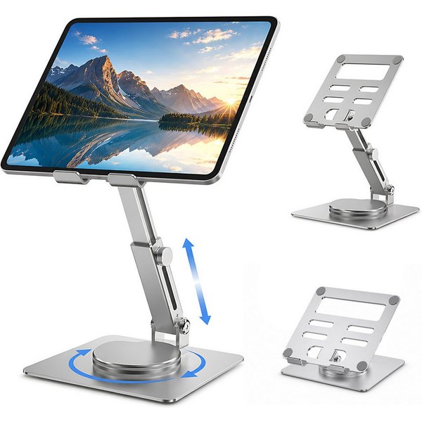 Refined Living Tablet-Ständer Tablet Halterung für Tisch 360° Drehbare höhenverstellbar Faltbarer, (Verstellbarer Aluminium Desktop-Ständer Tablet und Handy Stä
