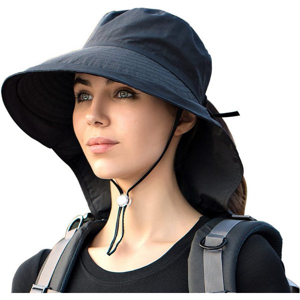 Coonoor Fischerhut Sonnenhut Damen UPF 50+ Outdoor UV Summer Cap mit Nackenschutz (1-St) Faltbarer Fischerhüte für Wandern Camping Reisen Angeln