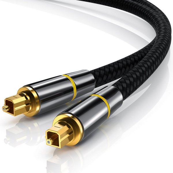 CSL Metallstecker, Nylonmantel, Lichtwellenleiter, Audiokabel - 3m Optisches-Kabel, S/PDIF, Toslink (300 cm), digitale Klangübertragung ohne Störungen, für Soun