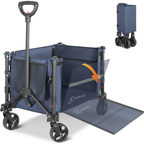 HOMECALL Bollerwagen Faltbar Handwagen Transportwagen klappbar Einkaufstrolley (Erweiterbare Kapazität mit zwei Aufbewahrungstaschen, bis 100KG, 120L, Campingwa