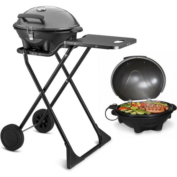 TZS FIRST AUSTRIA Standgrill 2in1 2400W, Elektrisch & Klappbar, Trolley-Grill mit Thermometer, 2400 W, Standgrill mit Windschutzhaube, 2,9m Kabel und Antihaft-G