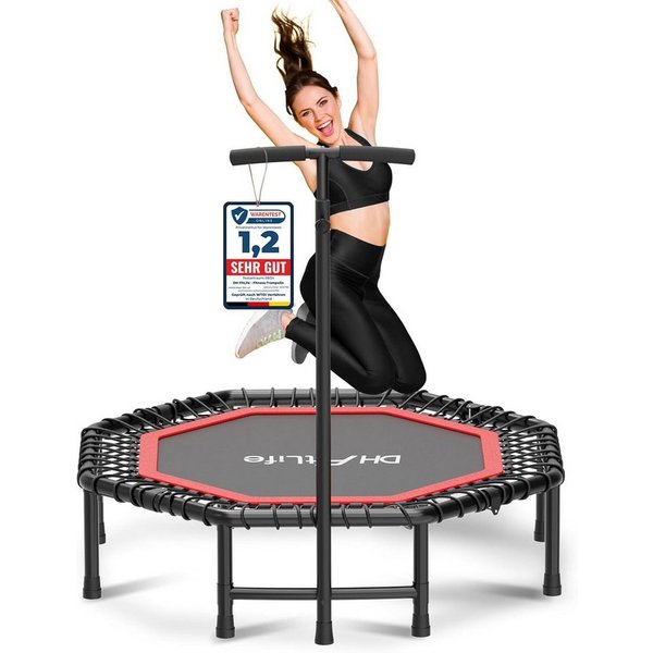DH FitLife Fitnesstrampolin Indoor klappbar Ø 121 cm, 150 kg belastbar, Ø 121 cm, 3-fach verstellbarer Handgriff, stabil & geräuscharm